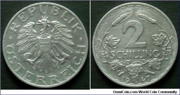 Austria 2 schilling.
1947, Aluminum