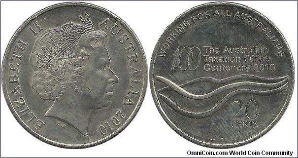 AustraliaComm 20 Cents 2010-The Australian Taxation Service Centenary