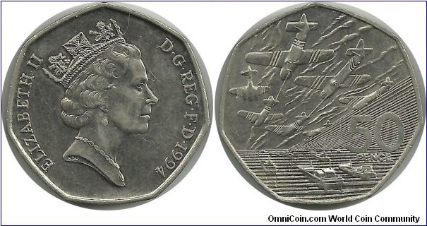 UKingdomComm 50 Pence 1994 - 50th Anniv of Normandy landings on D-Day