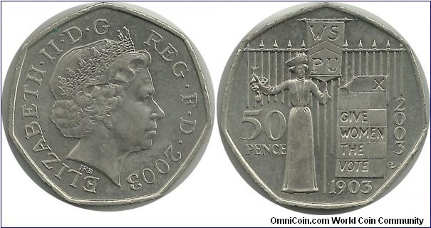 UKingdomComm 50 Pence 2003 - 100th Anniversary of the formation of the Women's Social and Political Union