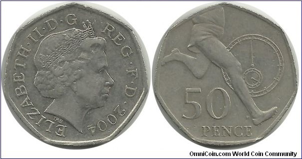UKingdomComm 50 Pence 2004 - 50th Anniversary of the first four-minute mile by Roger Bannister