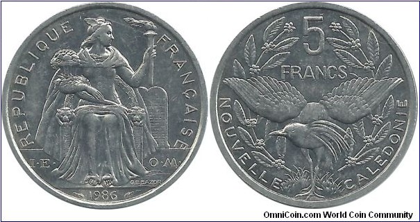 NewCaledonia 5 Francs 1986 IEOM