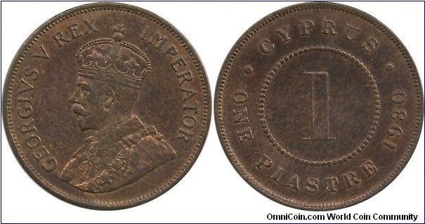 Cyprus-British 1 Piastre 1930