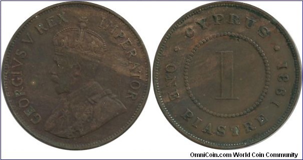 Cyprus-British 1 Piastre 1931