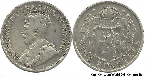 Cyprus-British 9 Piastres 1921