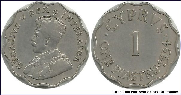 Cyprus-British 1 Piastre 1934