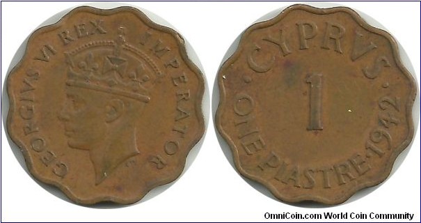 Cyprus-British 1 Piastre 1942