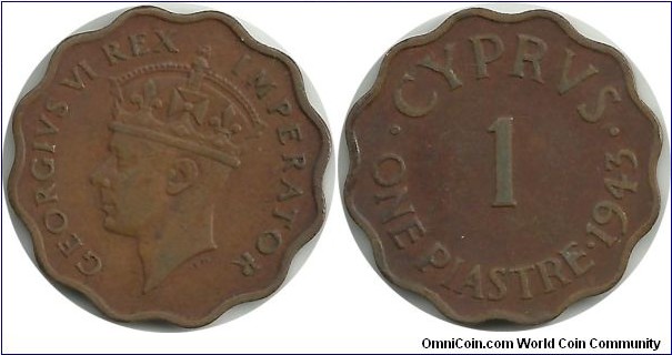 Cyprus-British 1 Piastre 1943