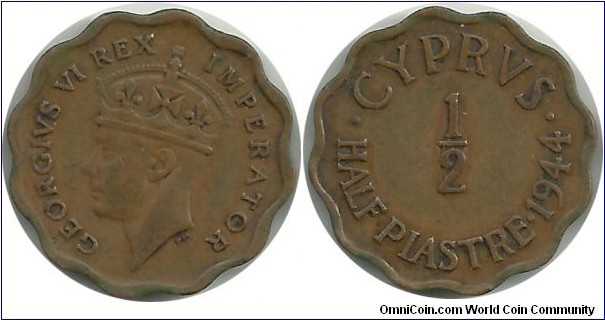 Cyprus-British ½ Piastre 1944