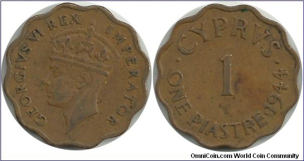 Cyprus-British 1 Piastre 1944