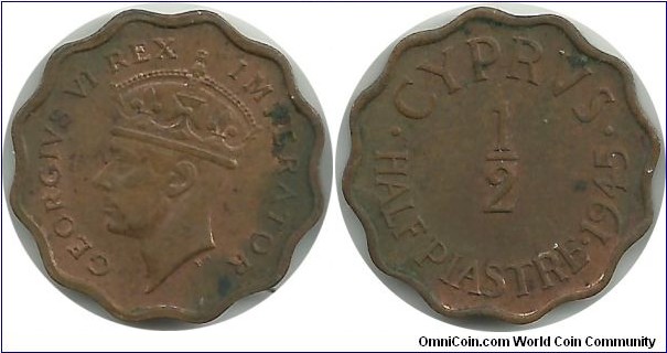 Cyprus-British ½ Piastre 1945