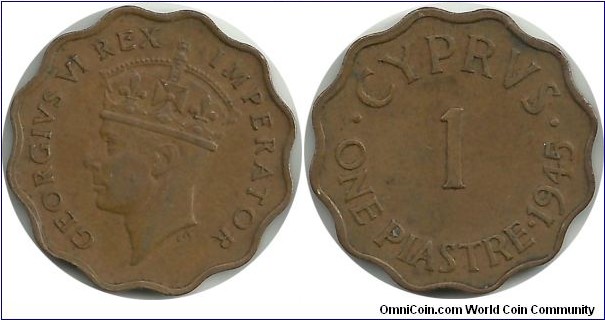 Cyprus-British 1 Piastre 1945
