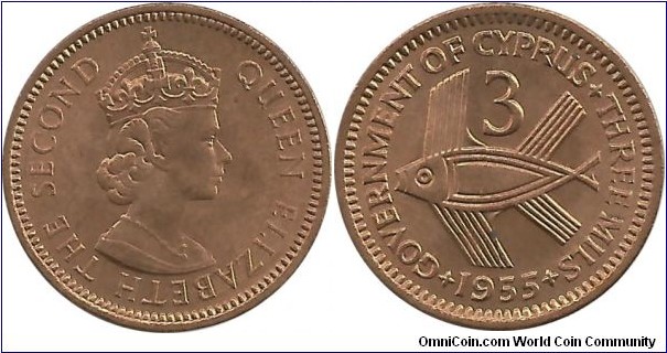 Cyprus-British 3 Mils 1955