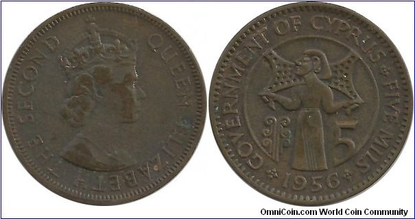 Cyprus-British 5 Mils 1956