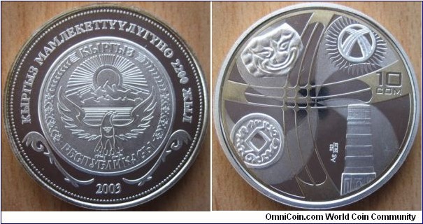 10 Som - Genesis of Kyrgyz statehood - 28.28 g Ag .925 Proof - mintage 1,000 - Rare coin !