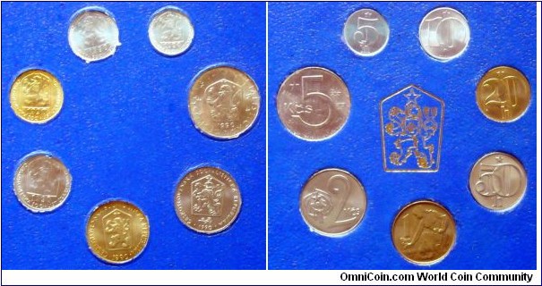 Czechoslovakia.
Kremnica mint set 1990. 5, 10, 20, 50 haleru and 1, 2, 5 korun.