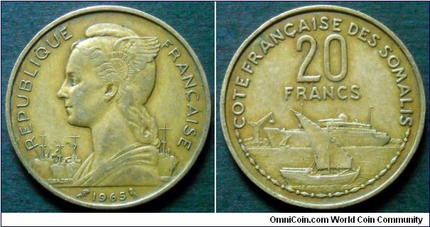 French Somaliland
20 francs. 1965