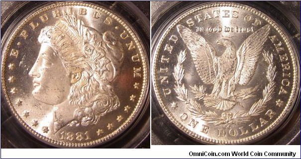 1881-CC VAM-6 Dash Under 8, Double 18, CC Tilted Left

III23 – C3b (Dash Under 8, Double 18, CC Tilted Left) (178) I-2 R-4
Obverse III2 3 – Faint dash under right 8 wears away on late die stages. First 1 doubled on right side surface of shaft. First 8 doubled on surface at the top inside and bottom outside.
Die marker – Horizontal thin line die impression on lower lip.
Reverse C3b – CC Mint mark centered and tilted slightly to left.
Die Marker – Thin horizontal die scratch under second tail feather from right.
This one is late die state