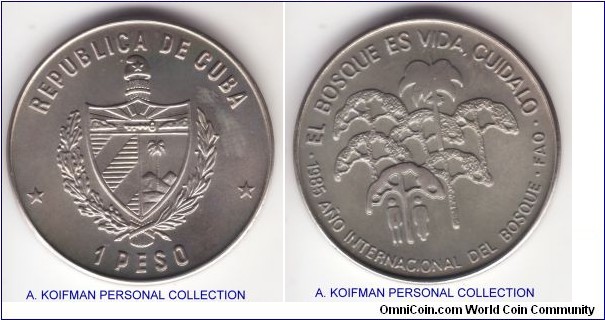 KM-133, 1985 Cuba peso; copper-nickel, plain edge; FAO commemorative, mintage 5,000