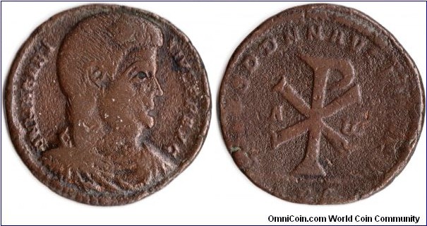 Magnentius (350-3 ad) double centenionalis. Rev. Large Christogram (chi -ro) between alpha and omega, with AMB in exergue.
Scarcer large roman bronze.