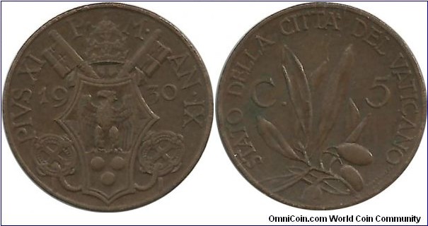 Vatican 5 Centesimi 1930