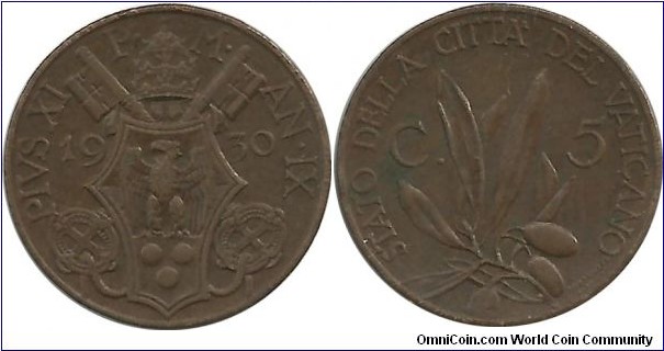 Vatican 5 Centesimi 1930