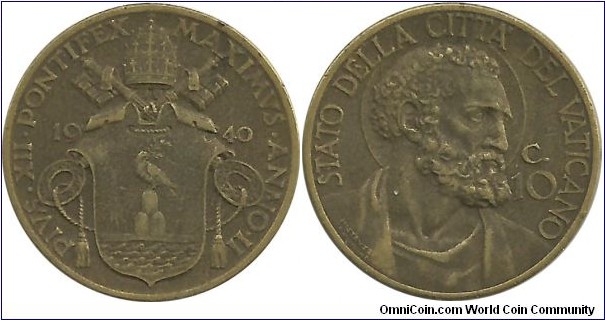 Vatican 10 Centesimi 1940