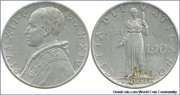 Vatican 10 Lire 1952