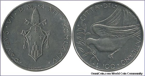 Vatican 100 Lire 1974