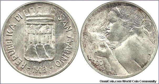 SanMarino 500 Lire 1973-(.835 Ag)