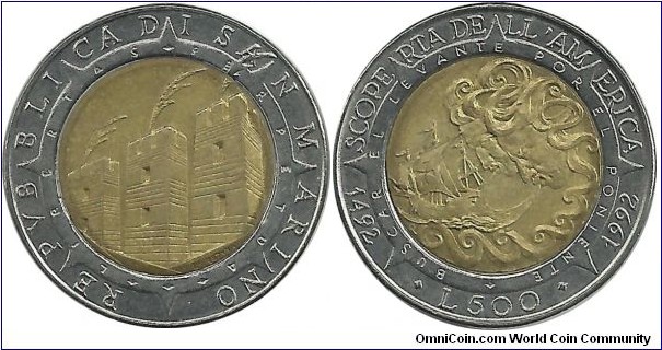 SanMarino 500 Lire 1992