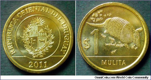 Uruguay 1 peso.
2011, Armadillo (Mulita)