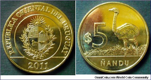 Uruguay 5 pesos.
2011, American Rhea (Nandu)