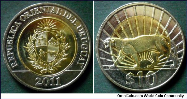Uruguay 10 pesos.
2011, Puma