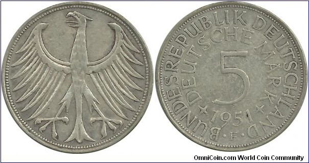 Germany-West 5 DeutscheMark 1951F