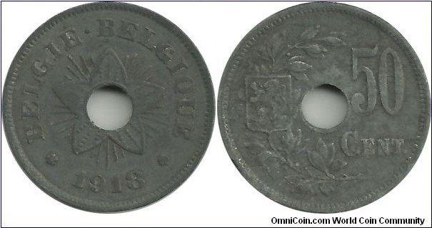 Belgium 50 Centimes 1918