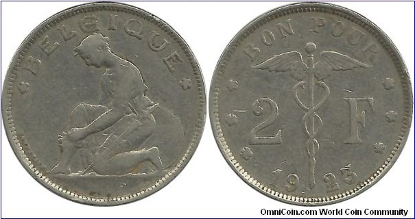 Belgium 2 Francs 1923-French