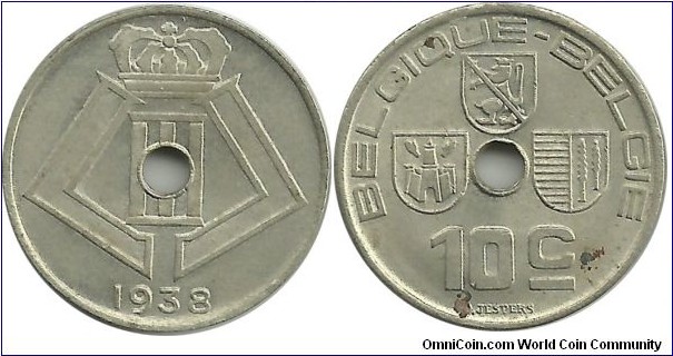 Belgium 10 Centimes 1938-Fr-Dt