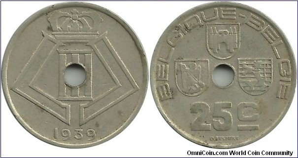Belgium 25 Centimes 1939-Fr-Dt