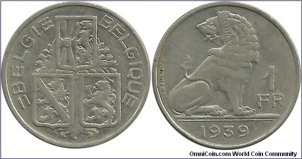 Belgium 1 Franc 1939-Dt-Fr