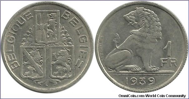 Belgium 1 Franc 1939-Fr-Dt