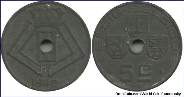 Belgium 5 Centimes 1942-Dt-Fr
