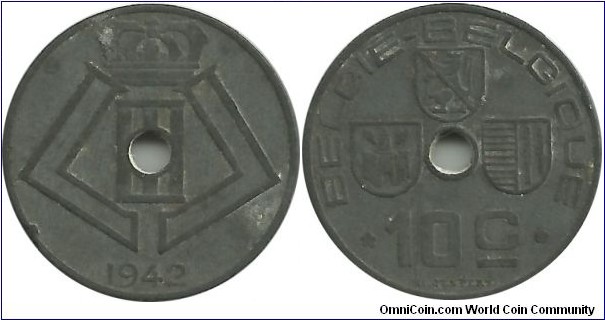 Belgium 10 Centimes 1942-Dt-Fr