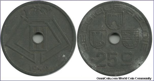 Belgium 25 Centimes 1942-Fr-Dt