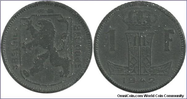 Belgium 1 Franc 1942-Dt-Fr