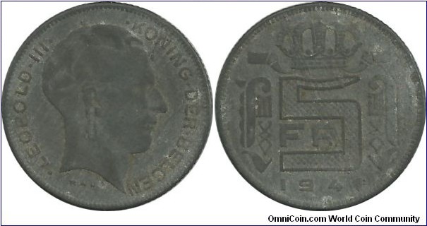 Belgium 5 Francs 1941-Dutch