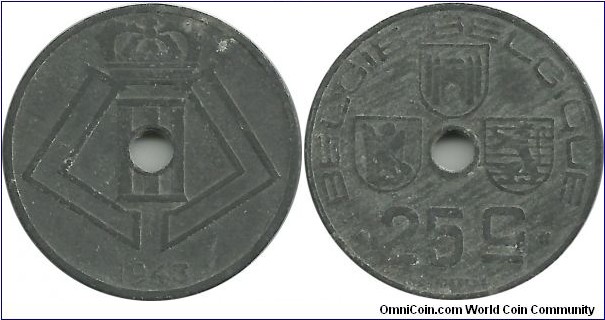 Belgium 25 Centimes 1943-Dt-Fr