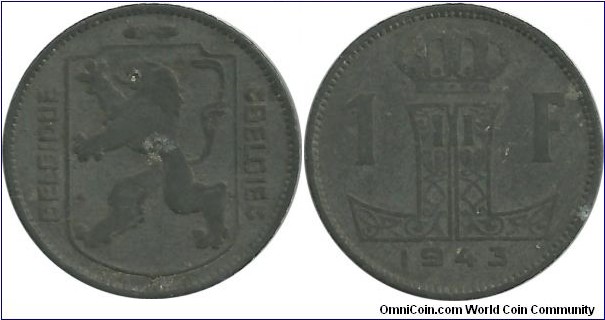 Belgium 1 Franc 1943-Fr-Dt