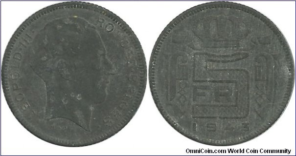 Belgium 5 Francs 1943-French