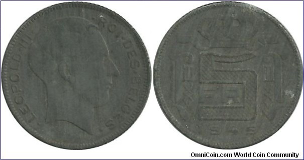 Belgium 5 Francs 1945-French
